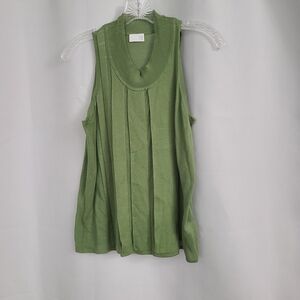 TSE Sz M Green Cotton Lightweight Pleated Front Summer Sleeveless Tank